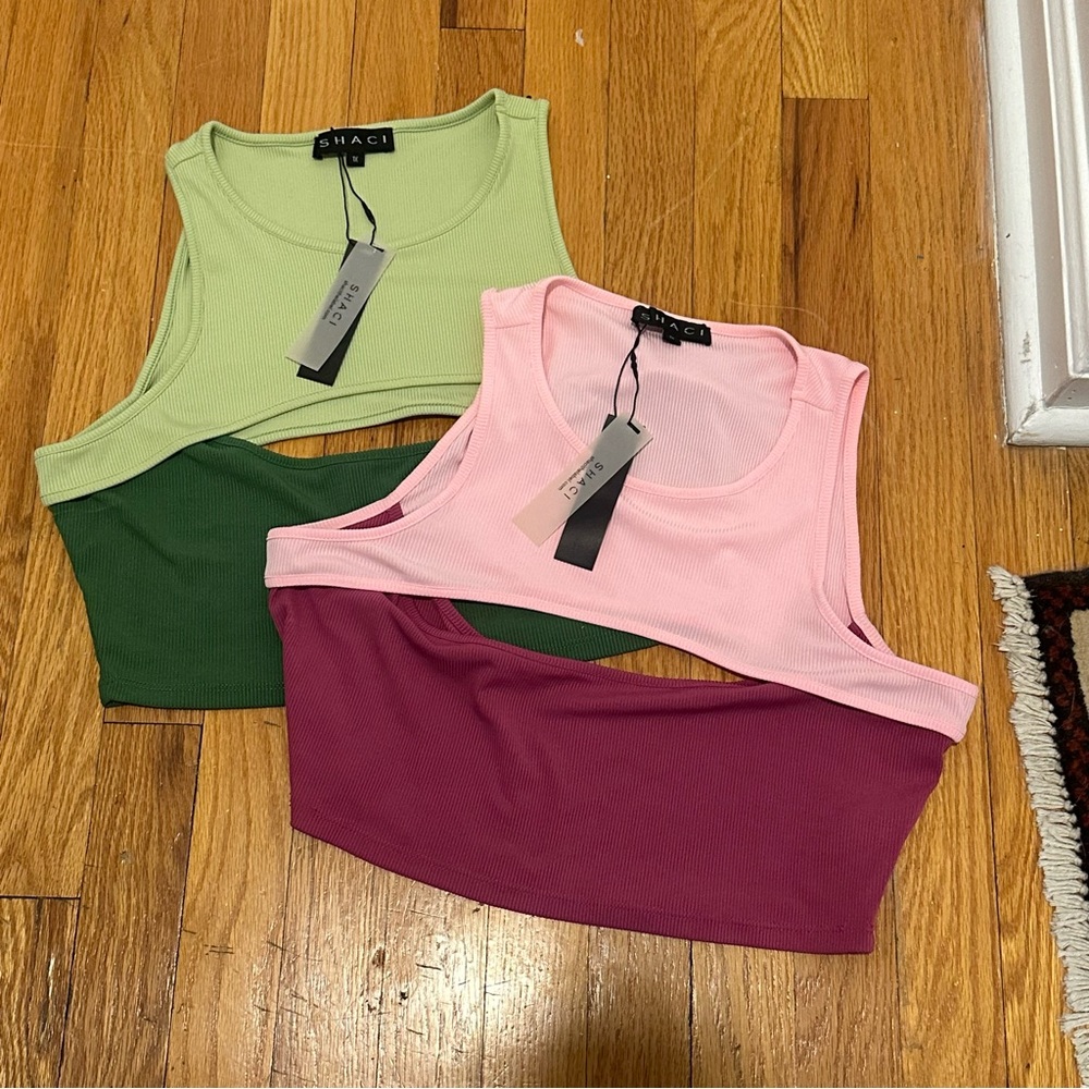 NWT Chic Women's Crop Tops - Pink and Green